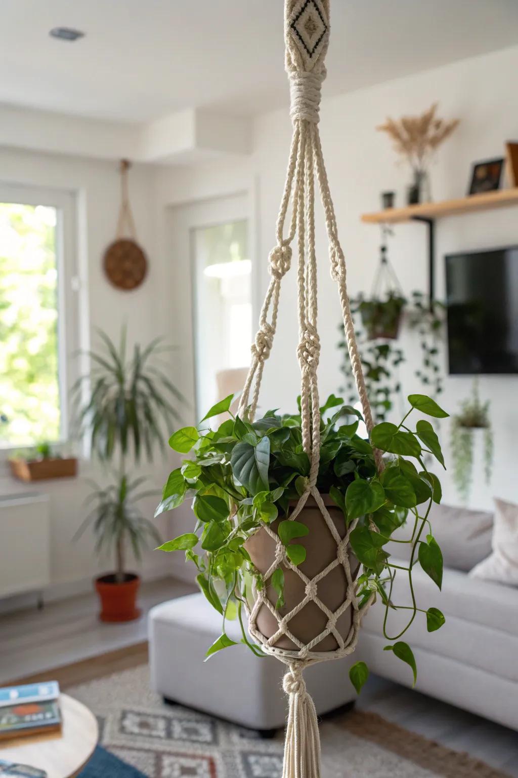 Macramé hangers bring plants to new heights in style.