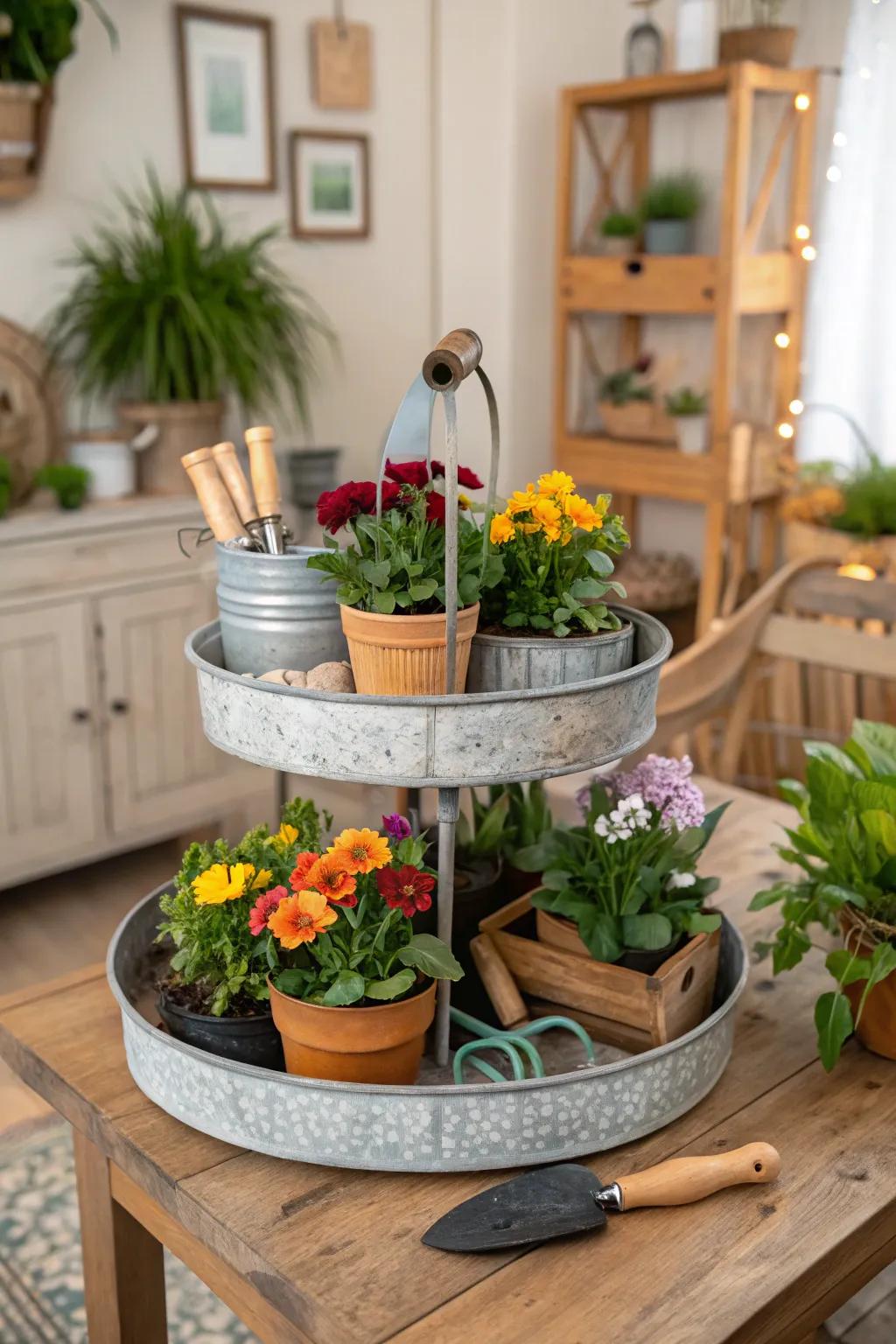 Celebrate nature with a garden party-themed 2-tiered tray.