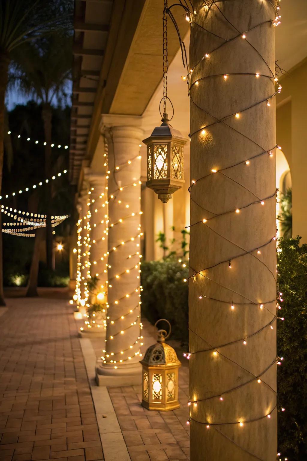 Gold lighting accents create a cozy and intimate atmosphere.