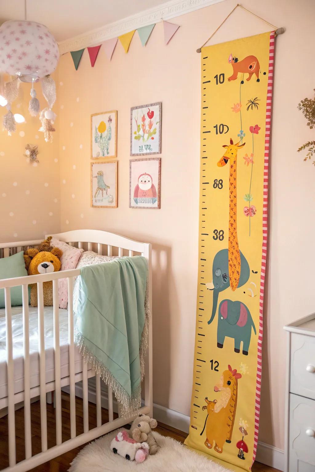 Growth charts serve as decor and memory keepers.