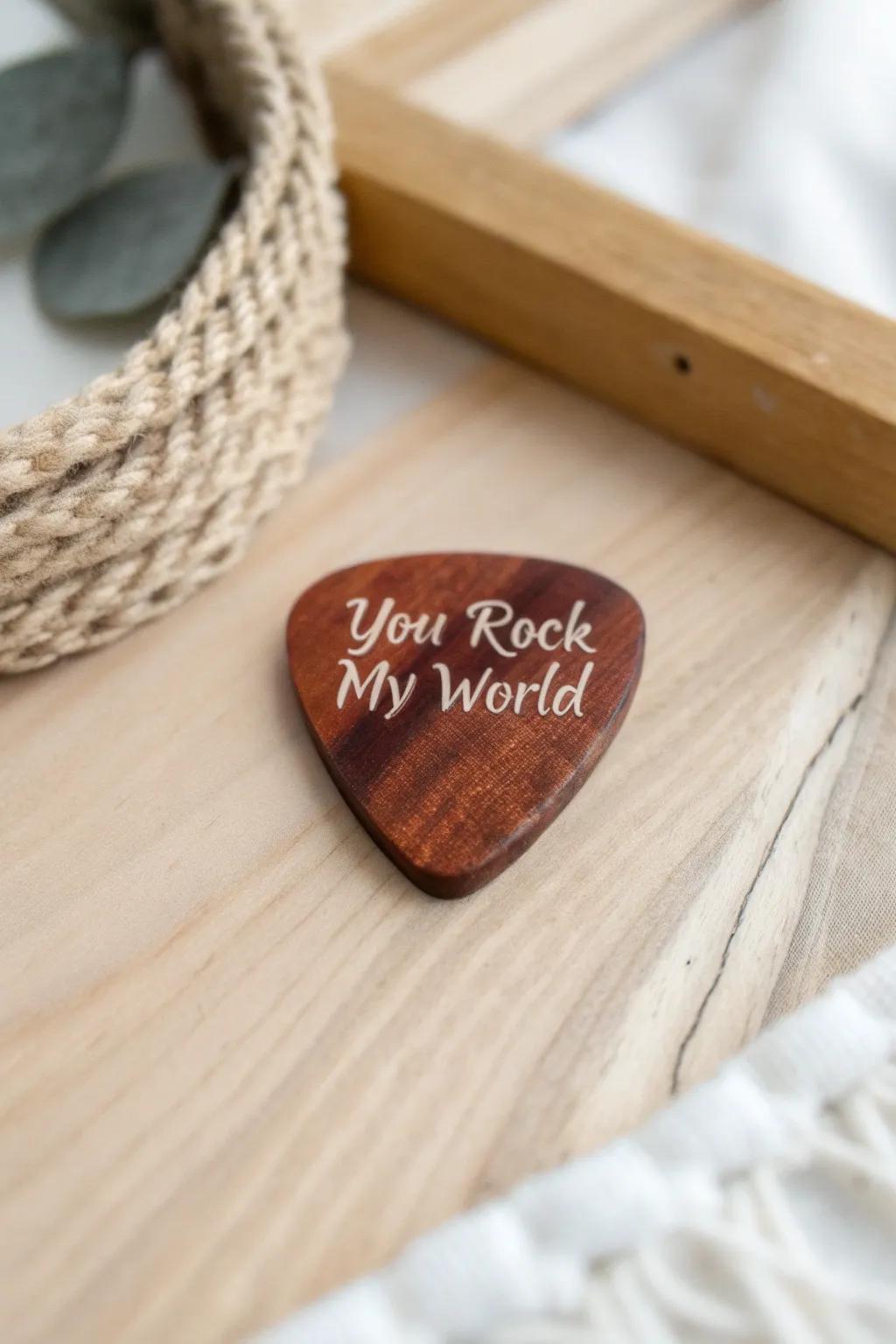 Strike a chord with love: An engraved guitar pick that says it all.