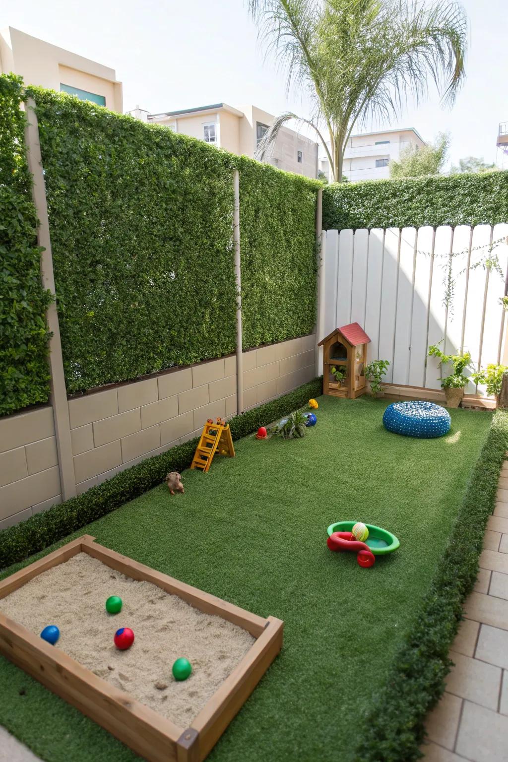 Keep your pets safe and happy with a play area enclosed by artificial hedges.