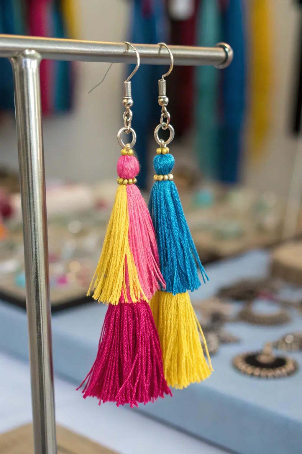 Bohemian tassel earrings that swing with every movement.