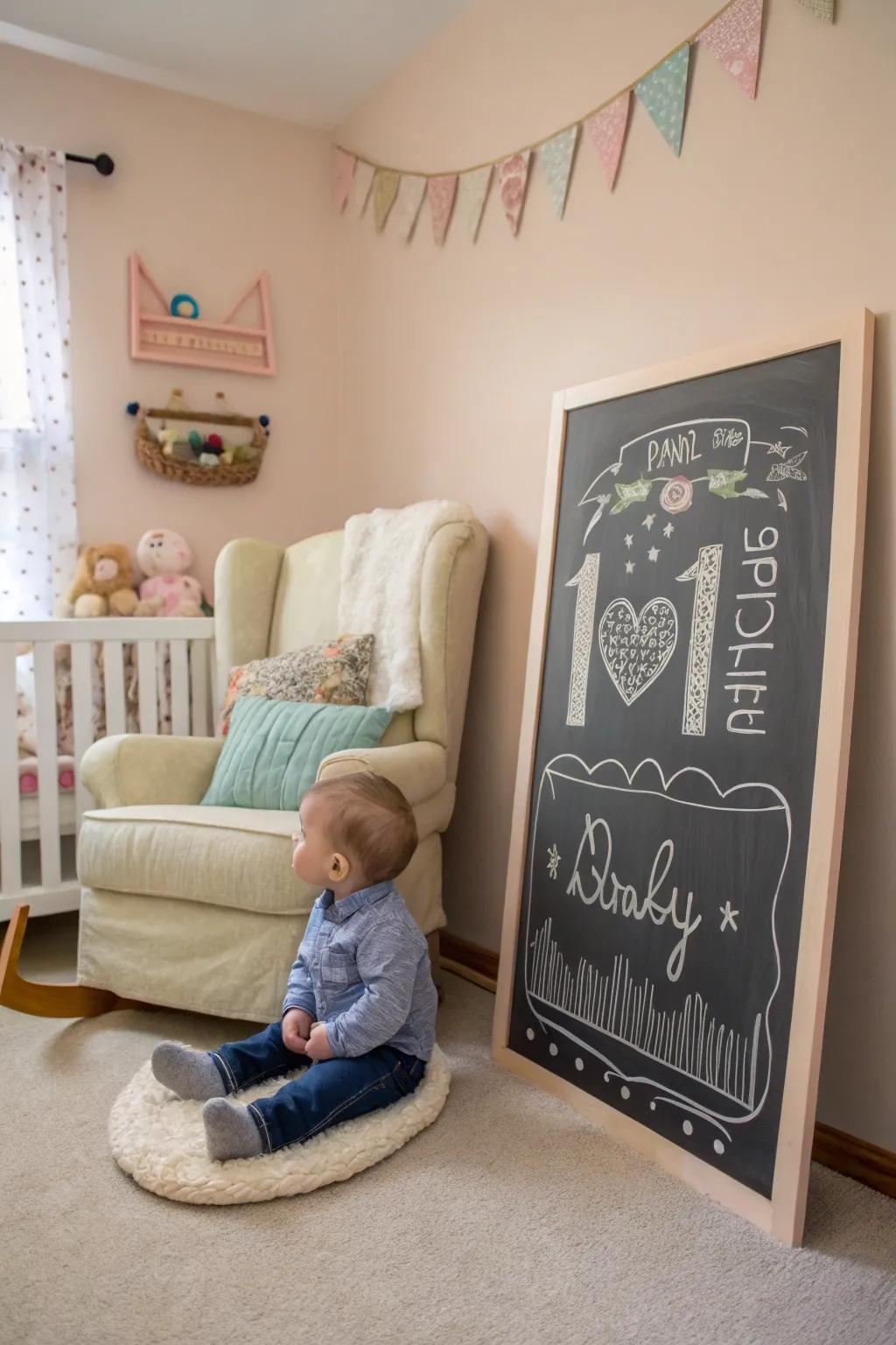 Chalkboard art offers a creative way to personalize each monthly milestone.