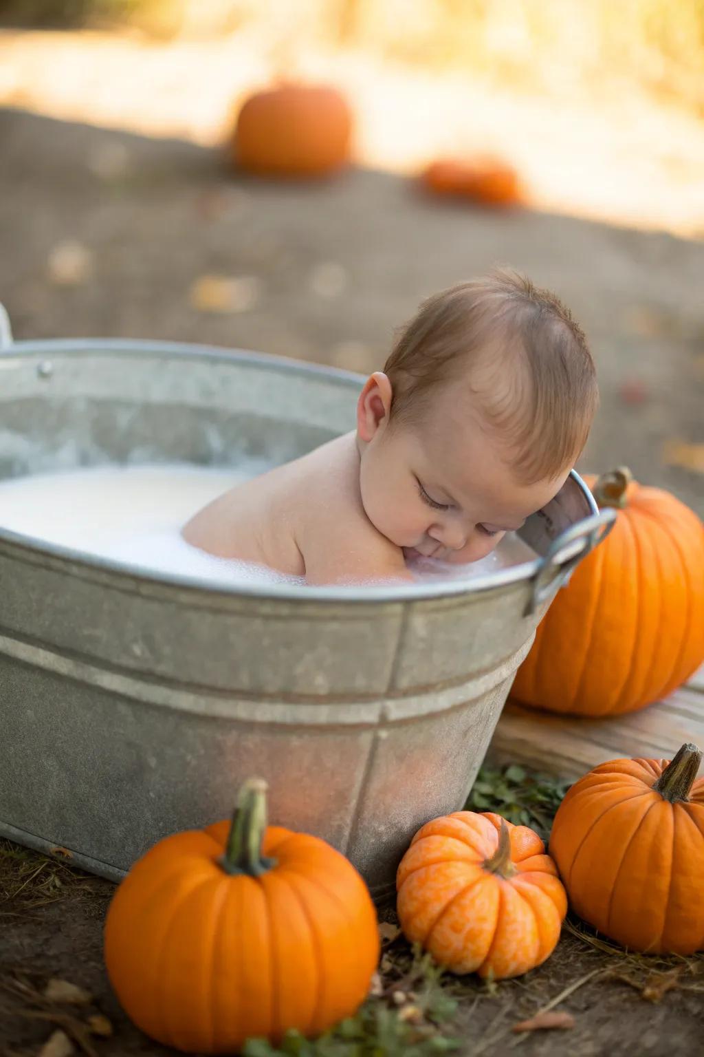 A pumpkin milk bath adds a unique and creative twist.