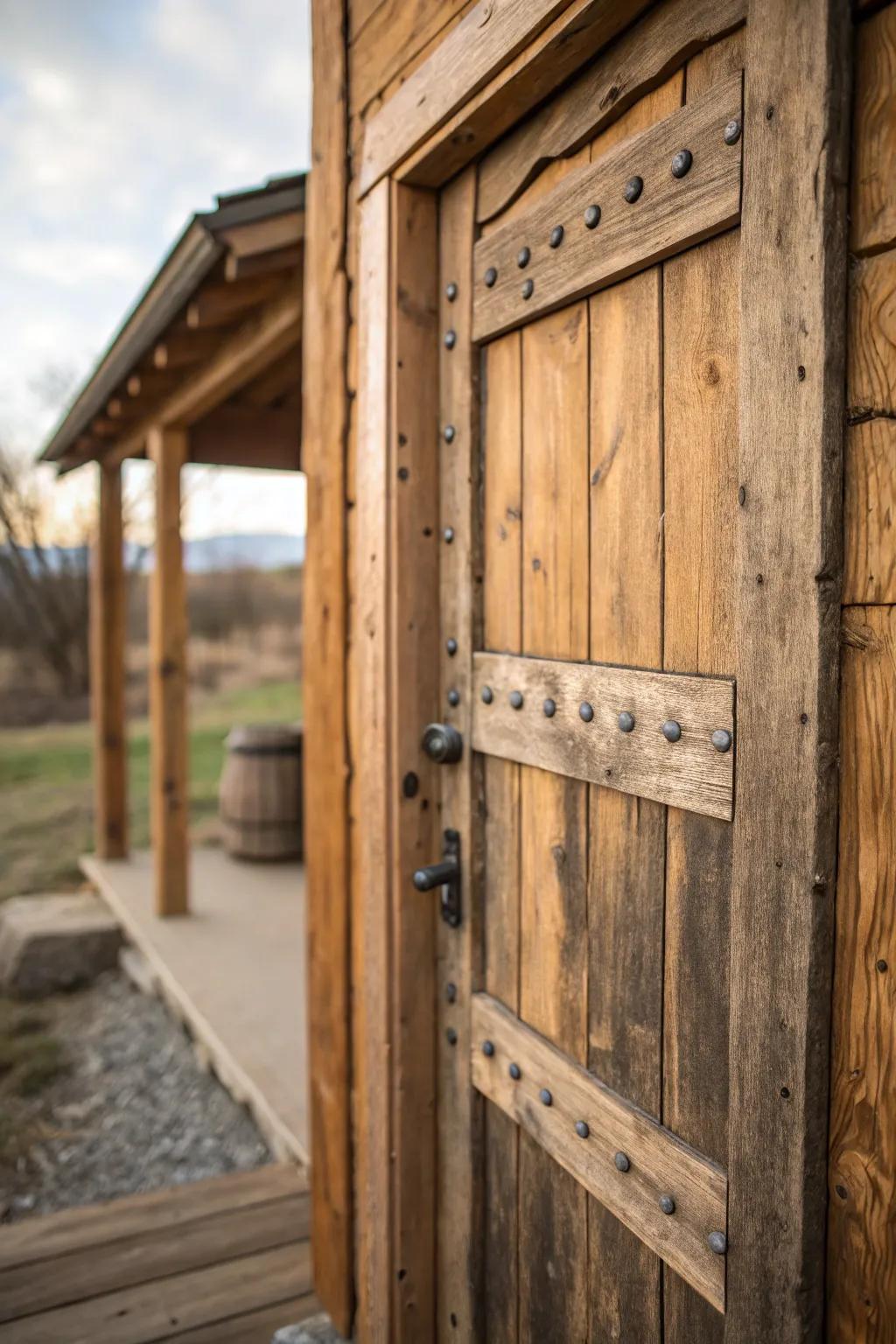 Reclaimed wood doors offer vintage charm and sustainability.