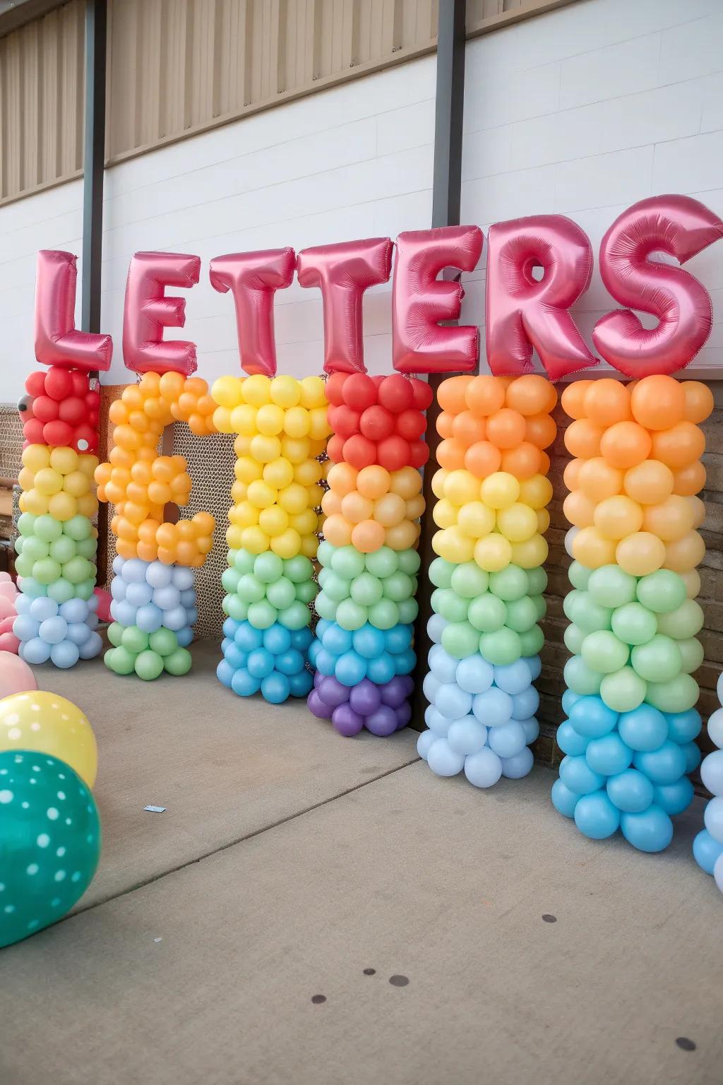 Balloon letters spelling out a warm welcome.