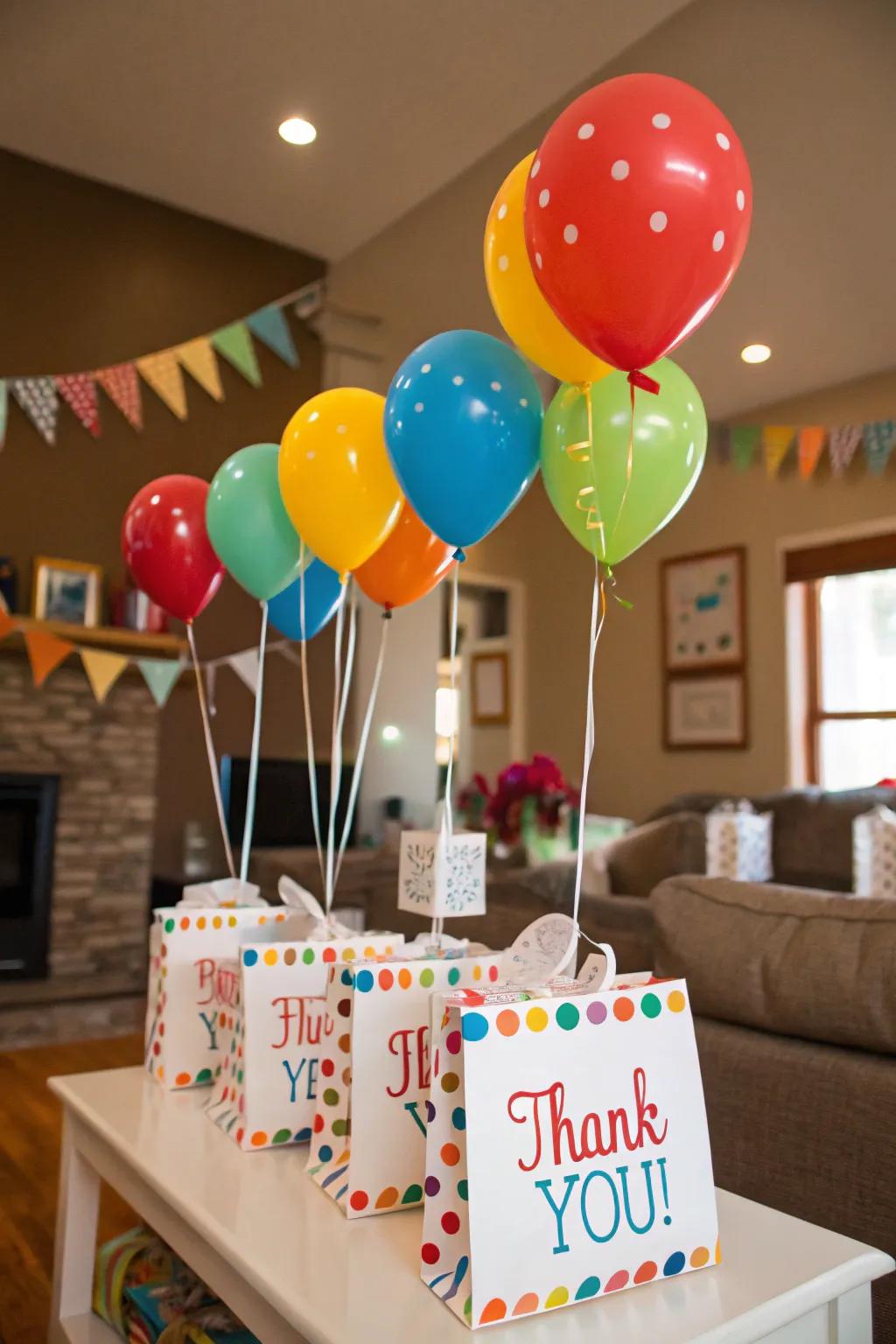 Thank you favors with balloons send guests home with a smile.