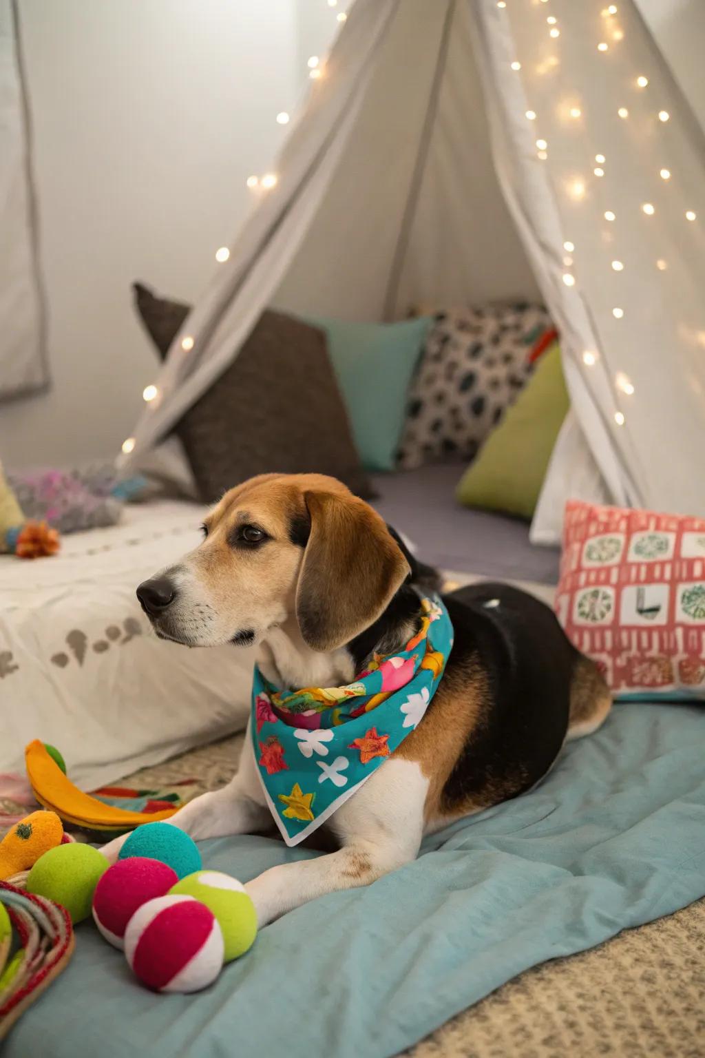 A bandana cover adds style and comfort to your pet's bed.