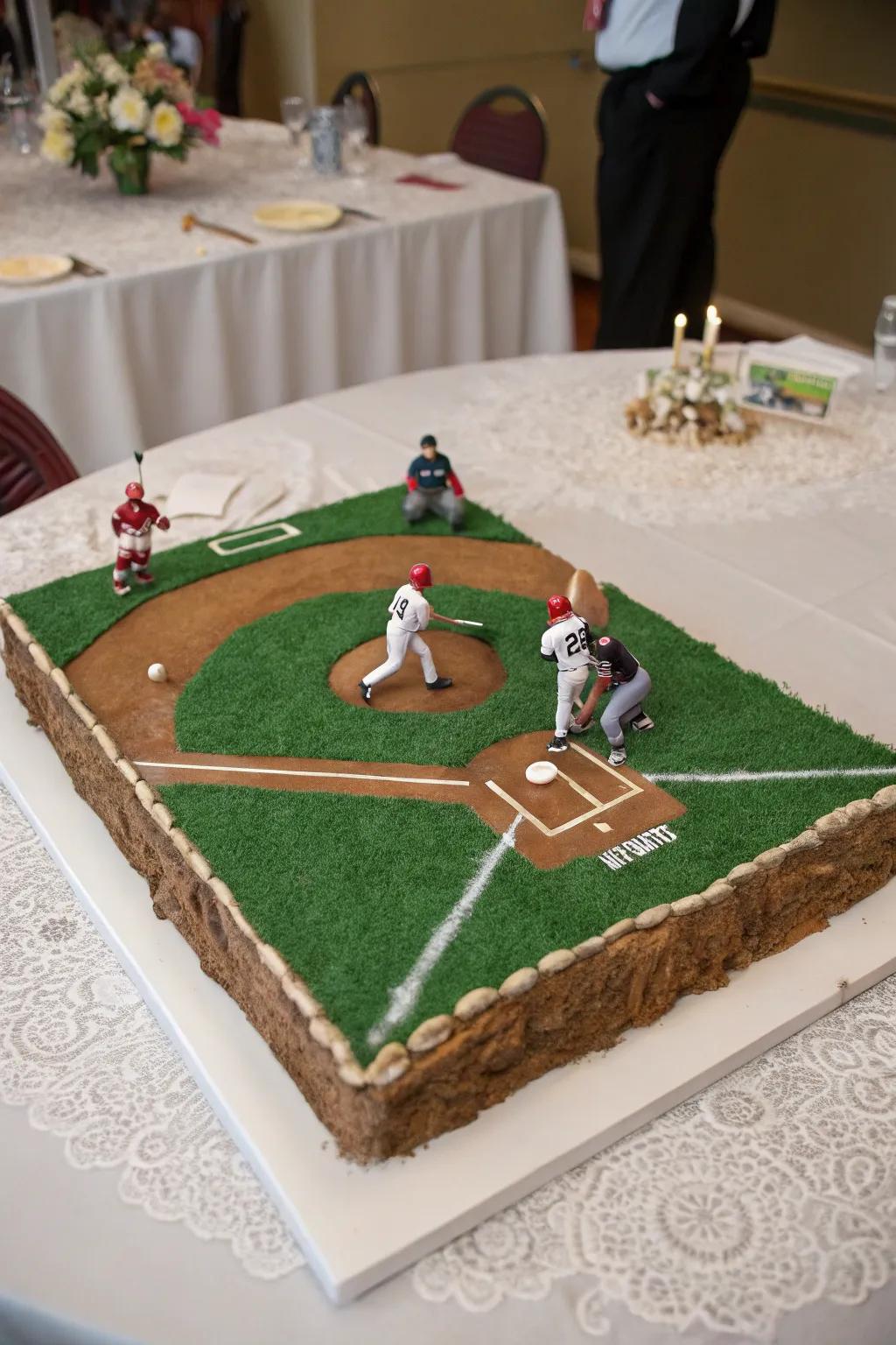 A creative diorama centerpiece that brings the baseball field to your table.