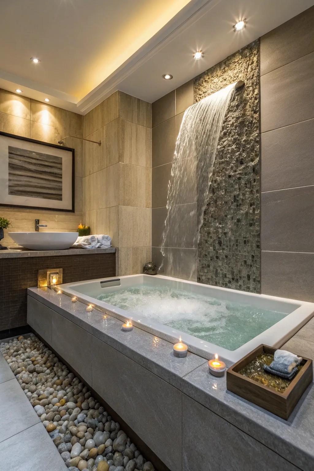 A water feature in a bulkhead adds a luxurious touch.