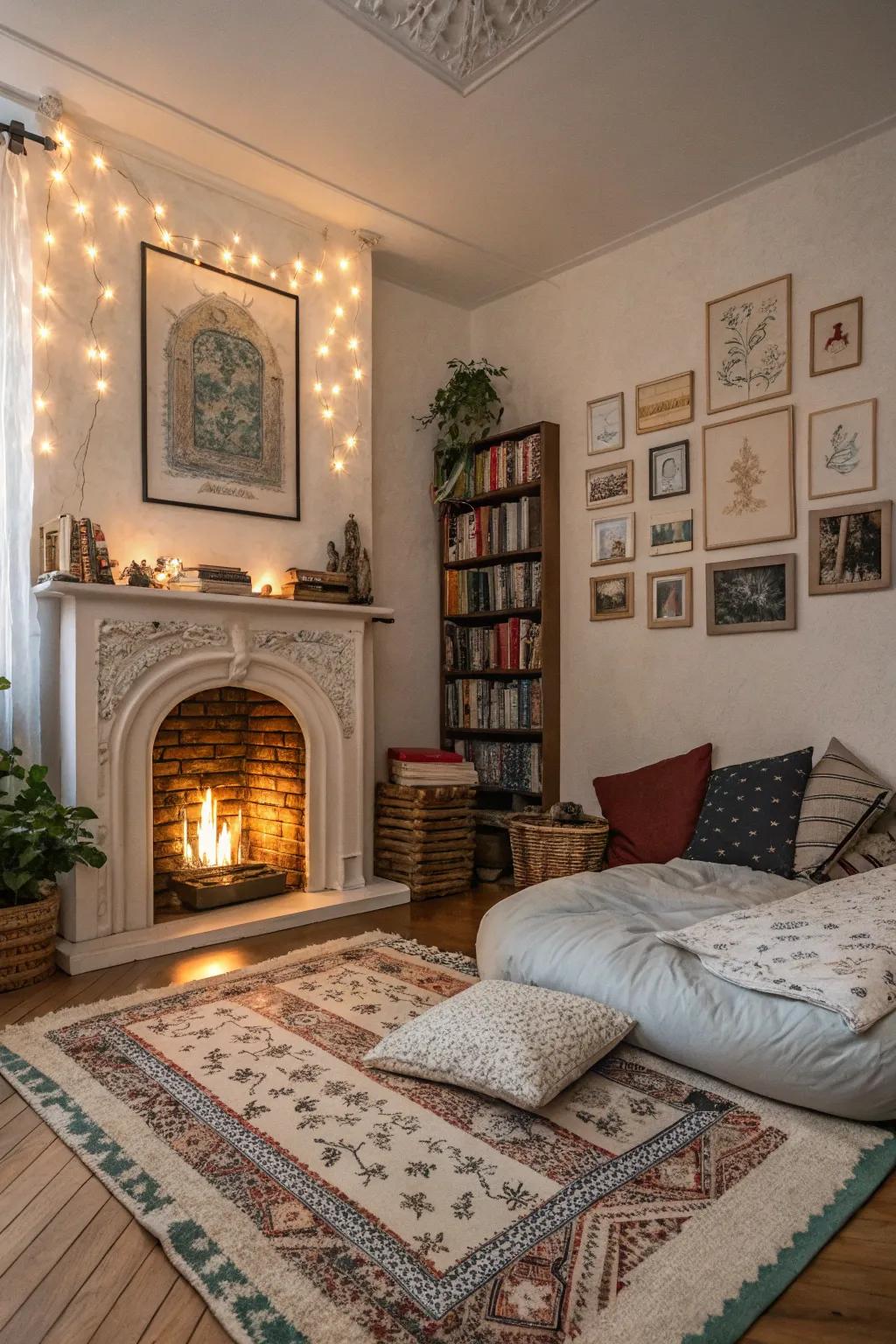 Fill your fireplace with books for a cozy touch.