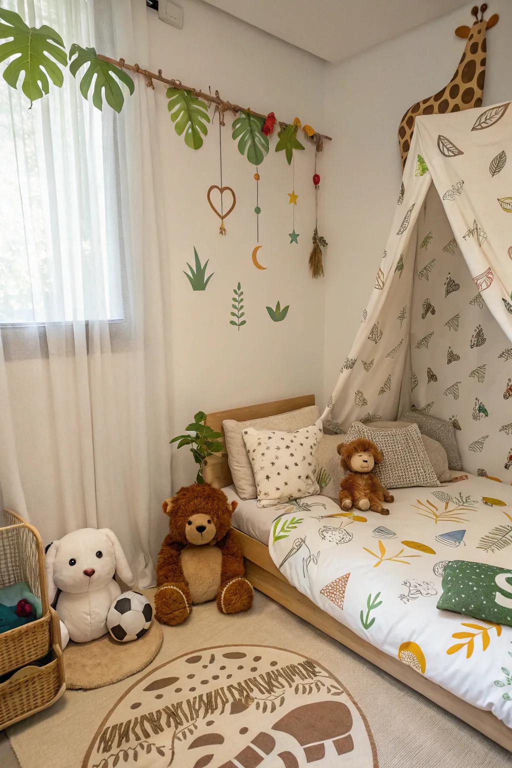 Animal-themed decor in a toddler's bedroom, inspiring a love for wildlife and play.