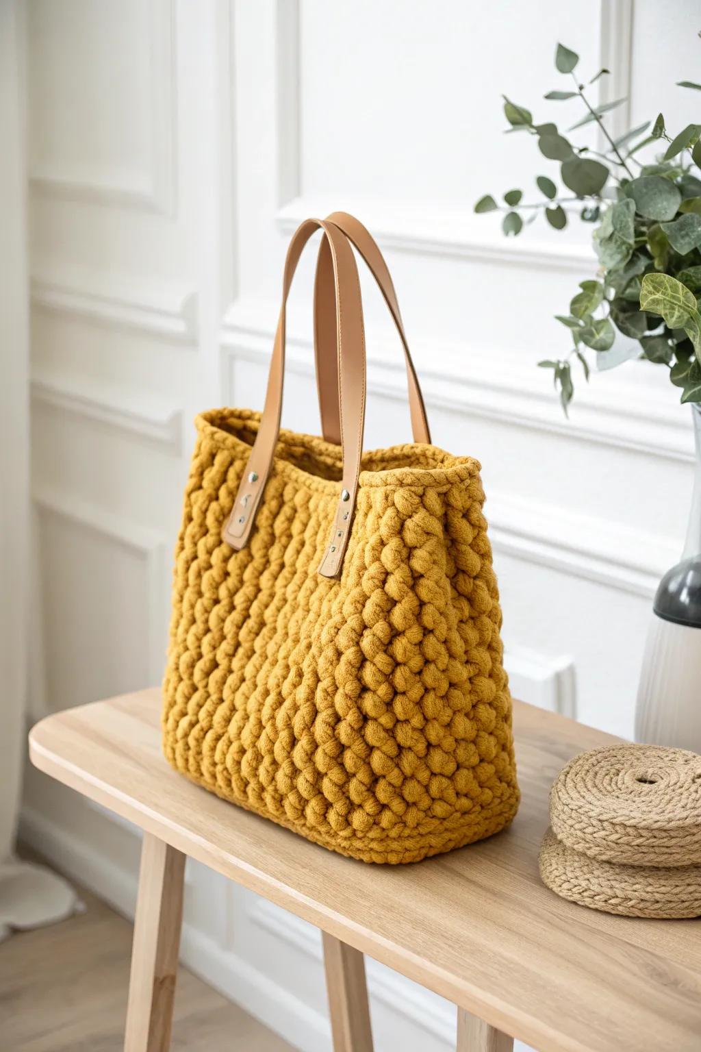 Elevate your craft with this simple knit bag—perfect for on-the-go errands and a stylish addition to your minimalist collection.