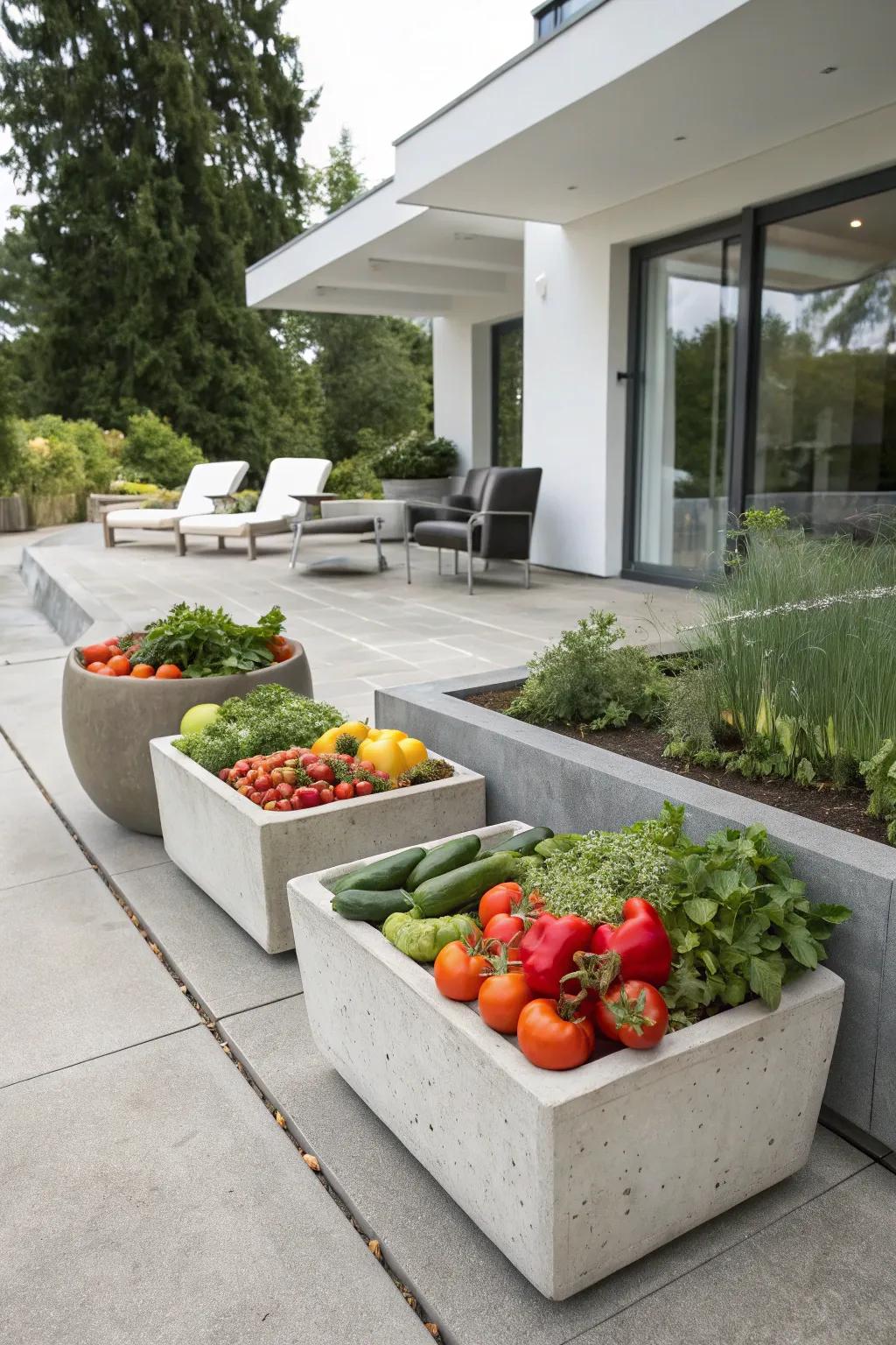 Concrete planters offer a modern and durable gardening solution.