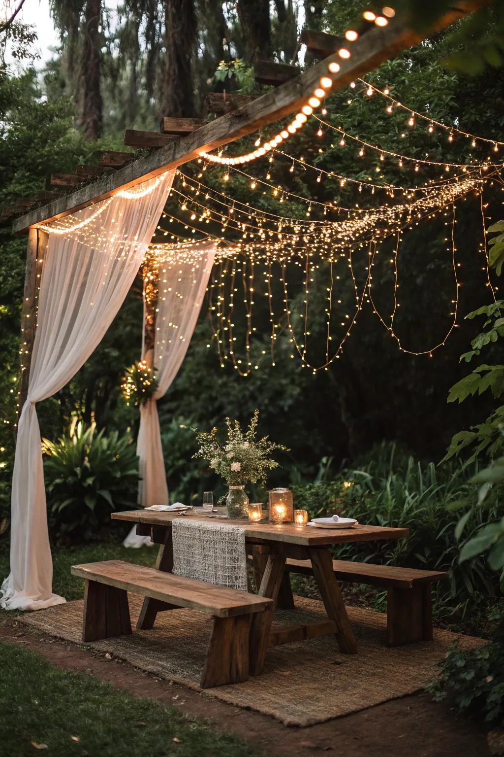 Transform your space with a whimsical fairy light canopy—where minimalism meets magic!