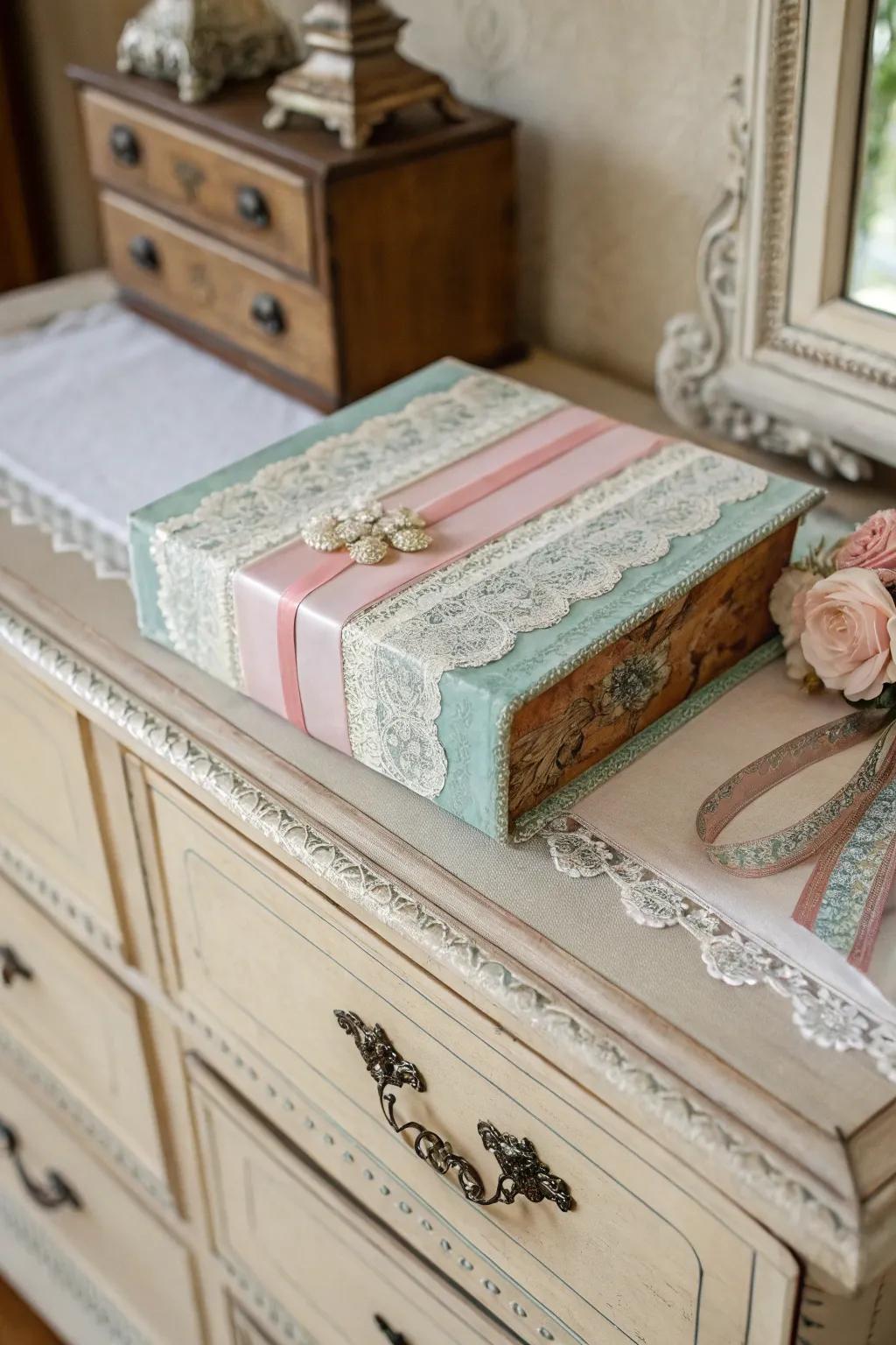 A lace and romance book box adds elegance to your decor.