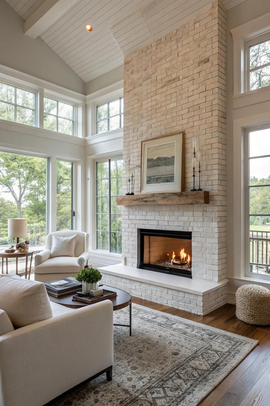 Sleek and modern frameless brick fireplace.