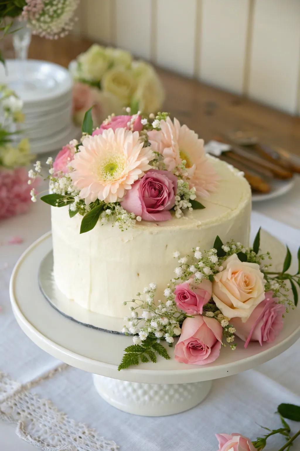 An elegant single-tier cake adds a sweet touch to your bridal shower.