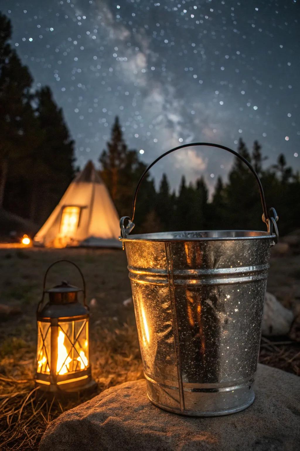 Double the brightness, double the adventure. Illuminate your night with this reflective bucket light hack.