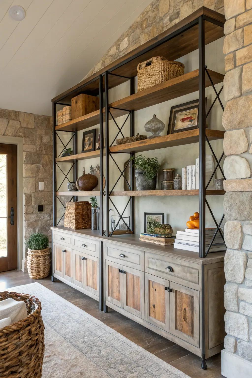 Mixing materials adds texture and interest to your built-ins.