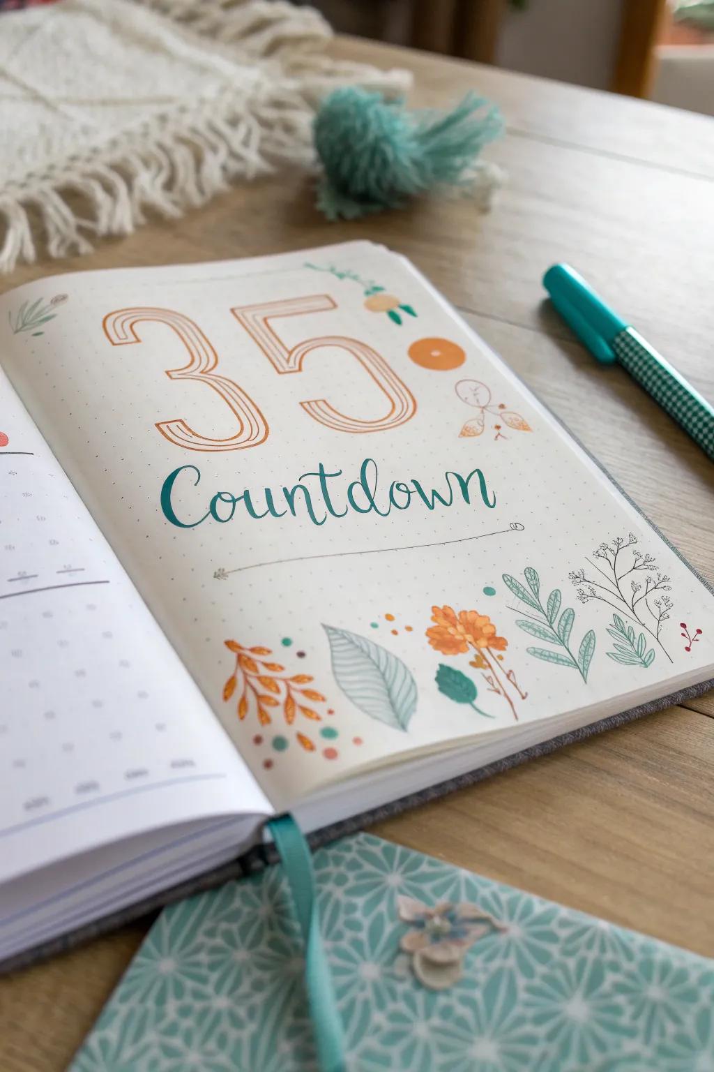 Elevate your countdown with daily challenges in style. Embrace simplicity and creativity with this beautifully crafted bullet journal.