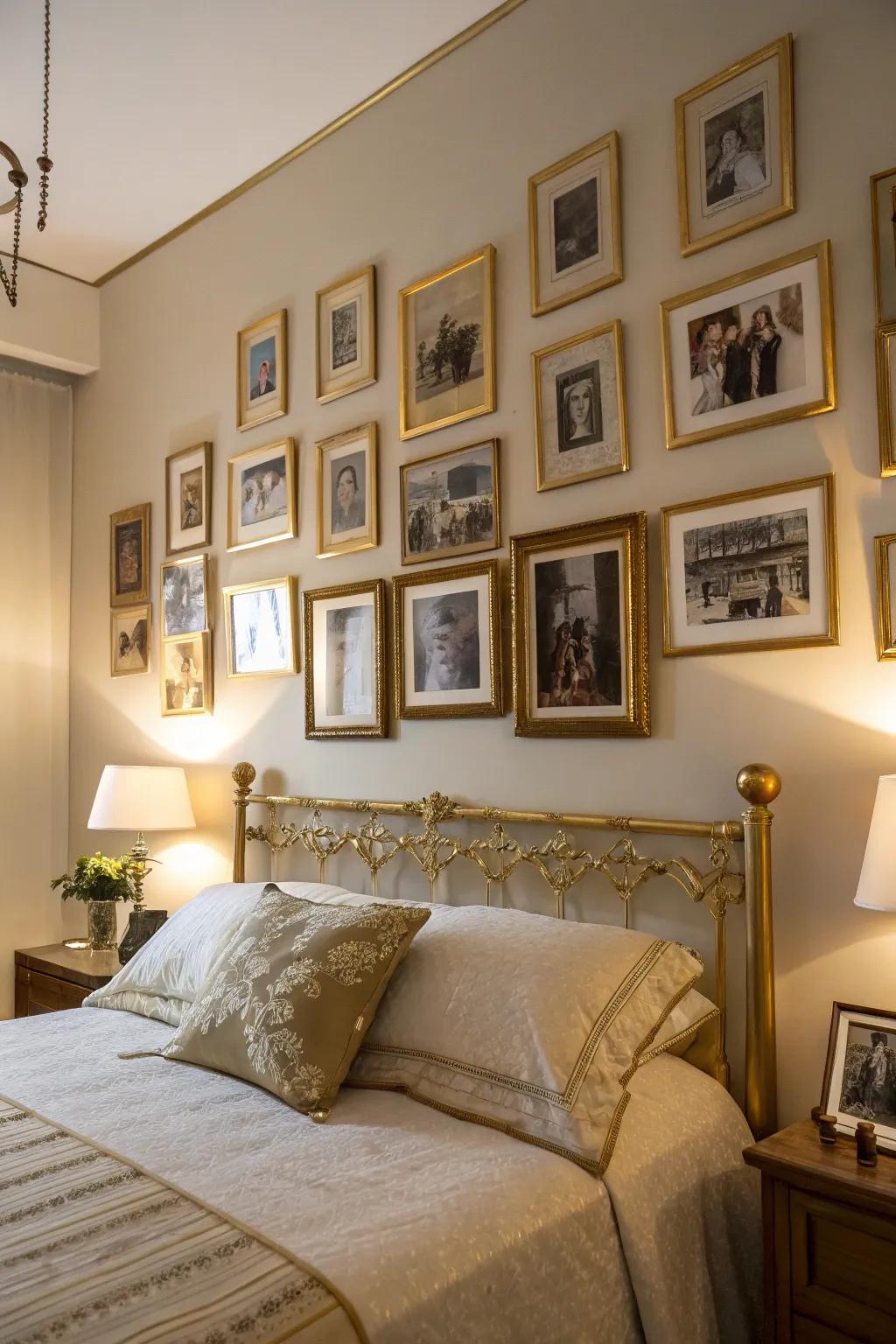 Elegant gold-framed photos that add a personal touch.