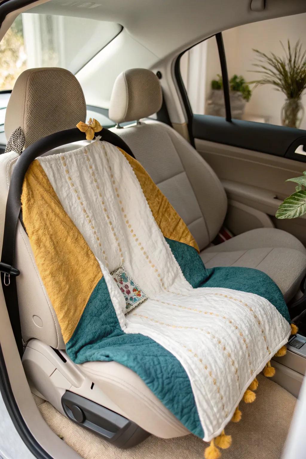Elevate your baby's ride with custom car seat covers crafted from burp cloths—where simplicity meets bold elegance.