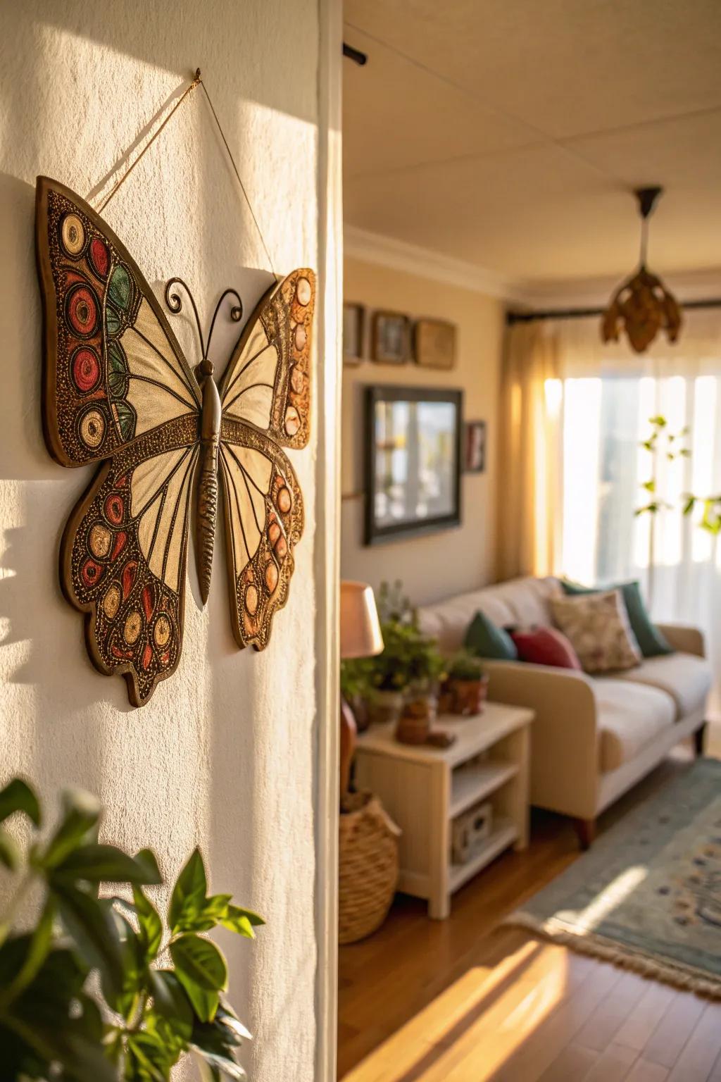 Enhance your decor with a charming butterfly wall hanging.