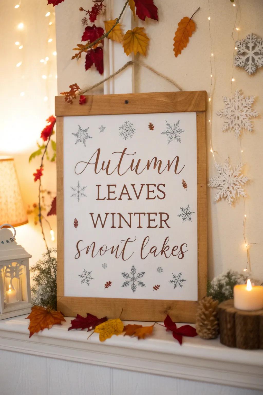 Seasonal motifs create a dynamic display for calligraphy quotes.