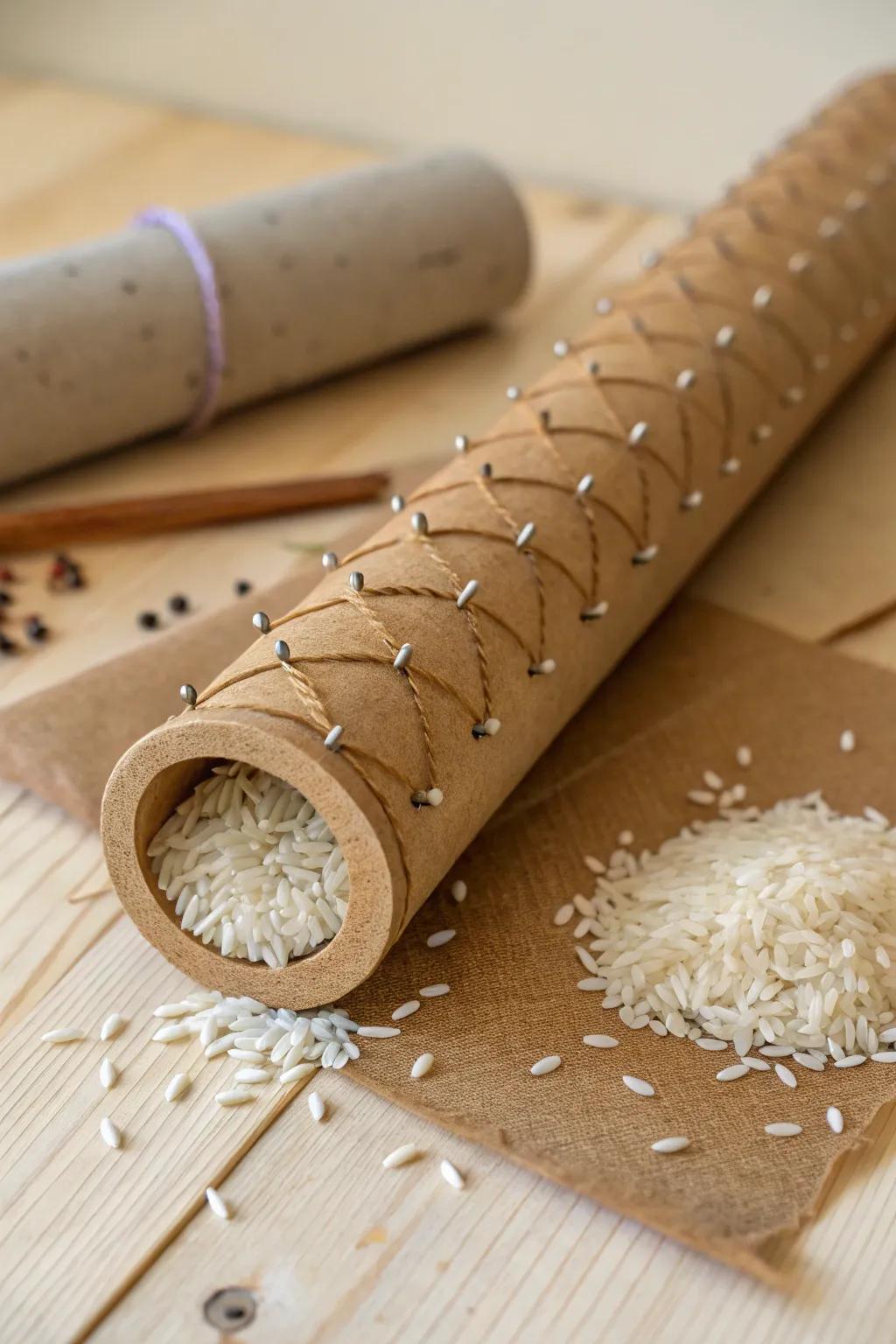 Embrace the calming sound of rain with a handcrafted cardboard rain stick, where simplicity meets elegance.