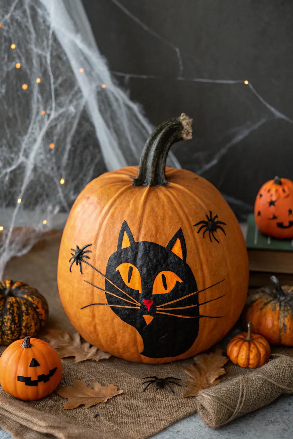 A classic Halloween black cat pumpkin.