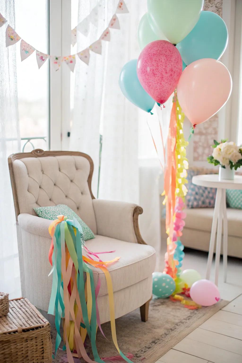 Paper decorations add a playful, artistic touch to chair decor.