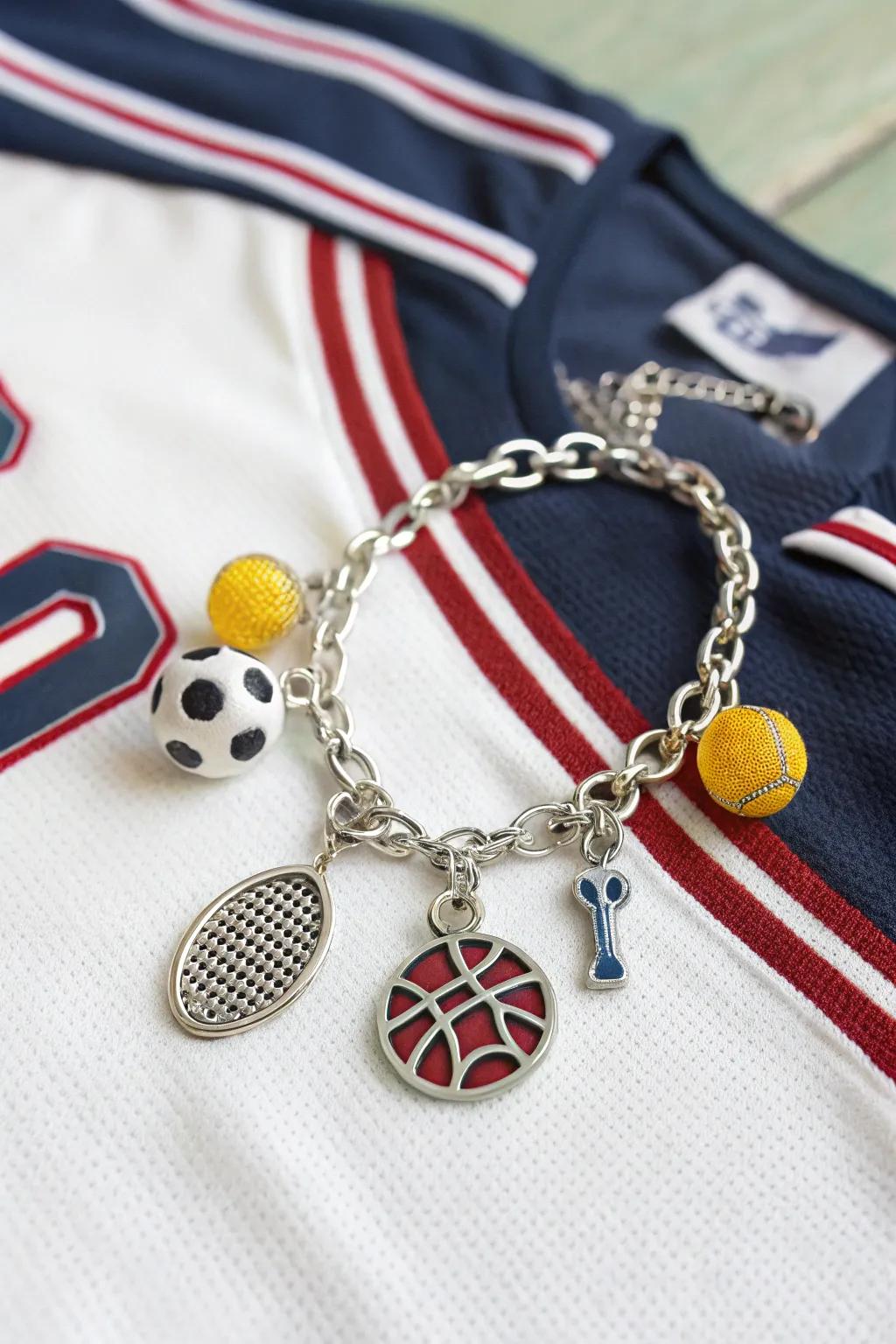 A sports-themed charm bracelet for the devoted fan and athlete.