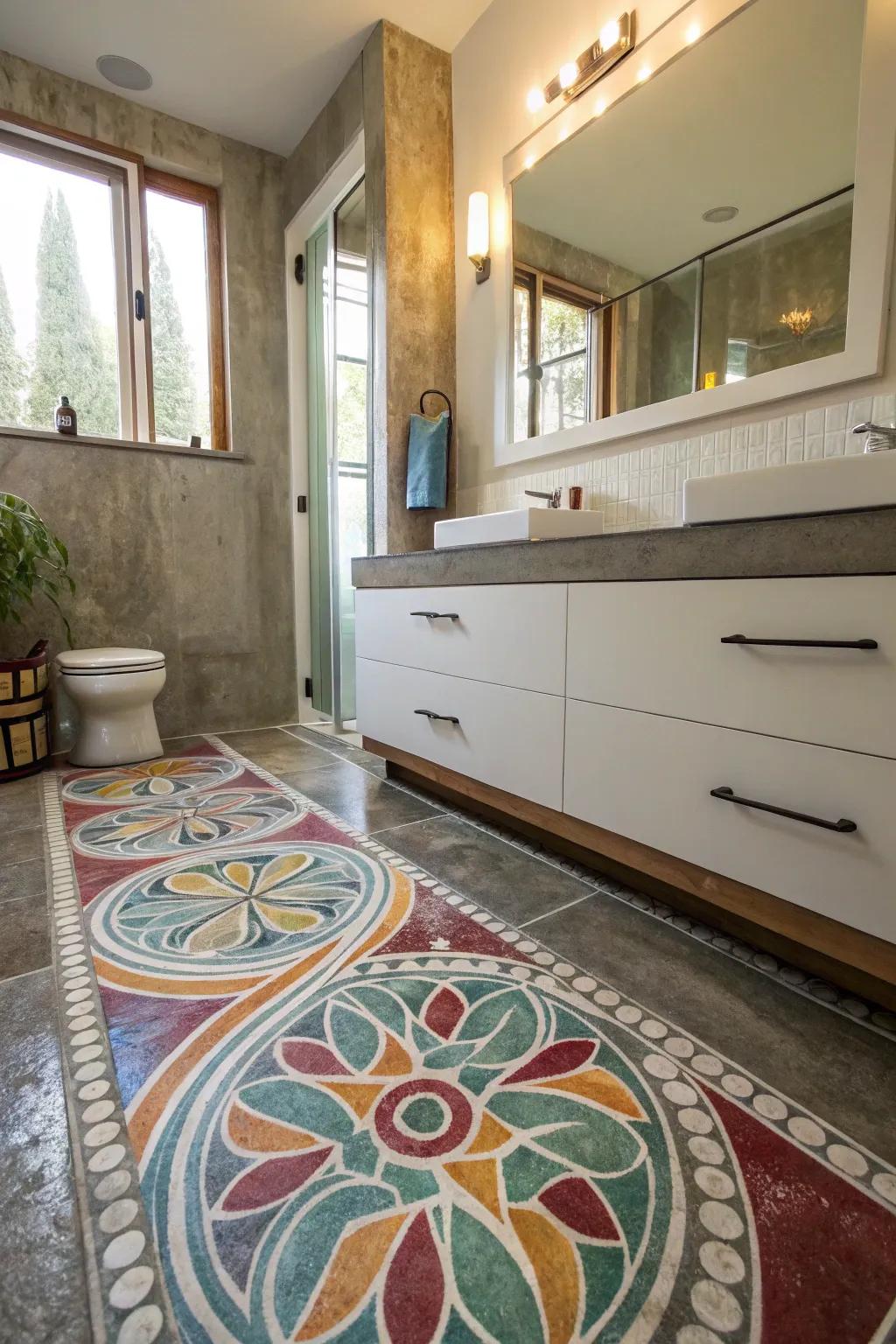 Painted concrete floors offer a customizable and budget-friendly design.