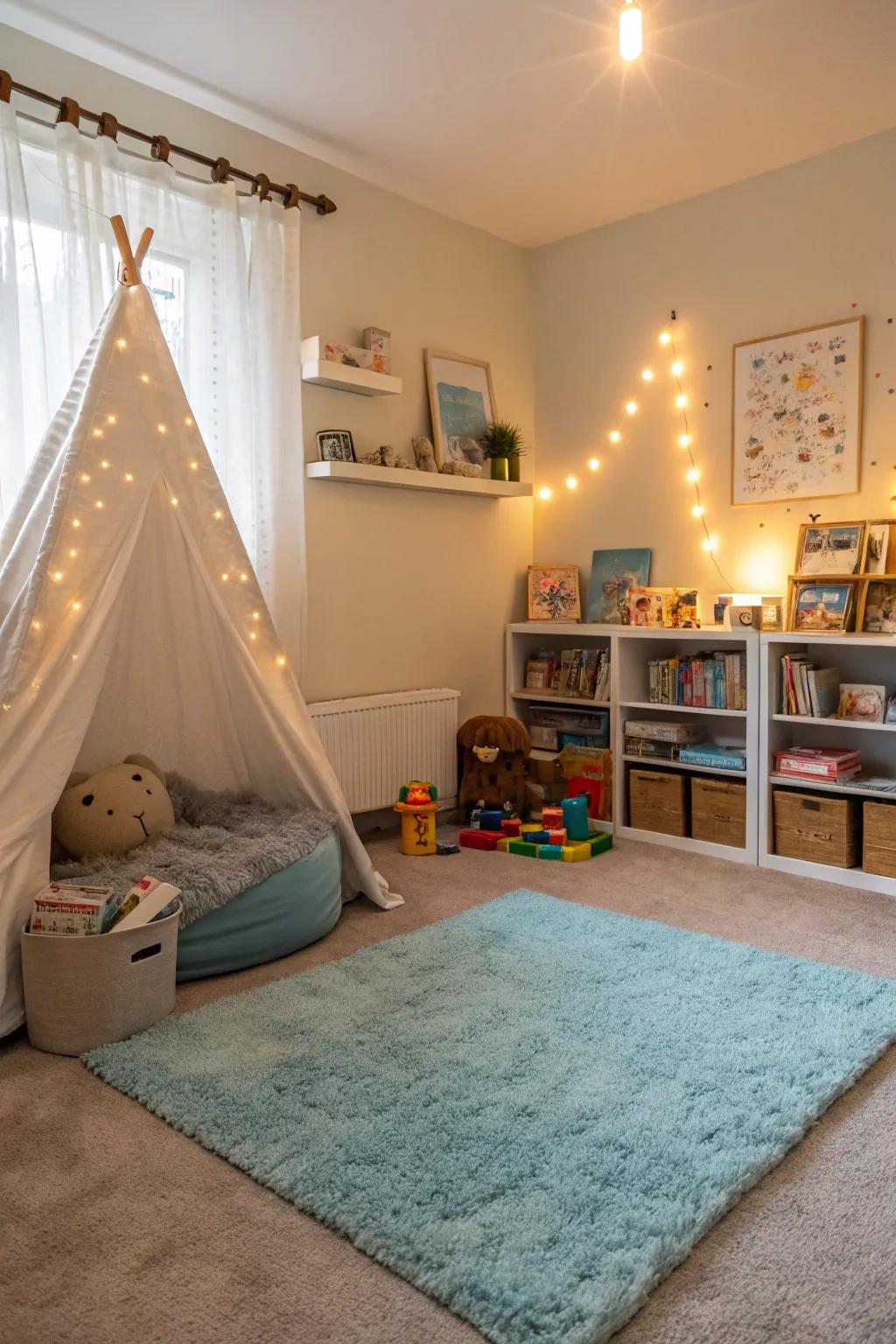 A children's bedroom with a plush carpet, providing warmth and comfort.