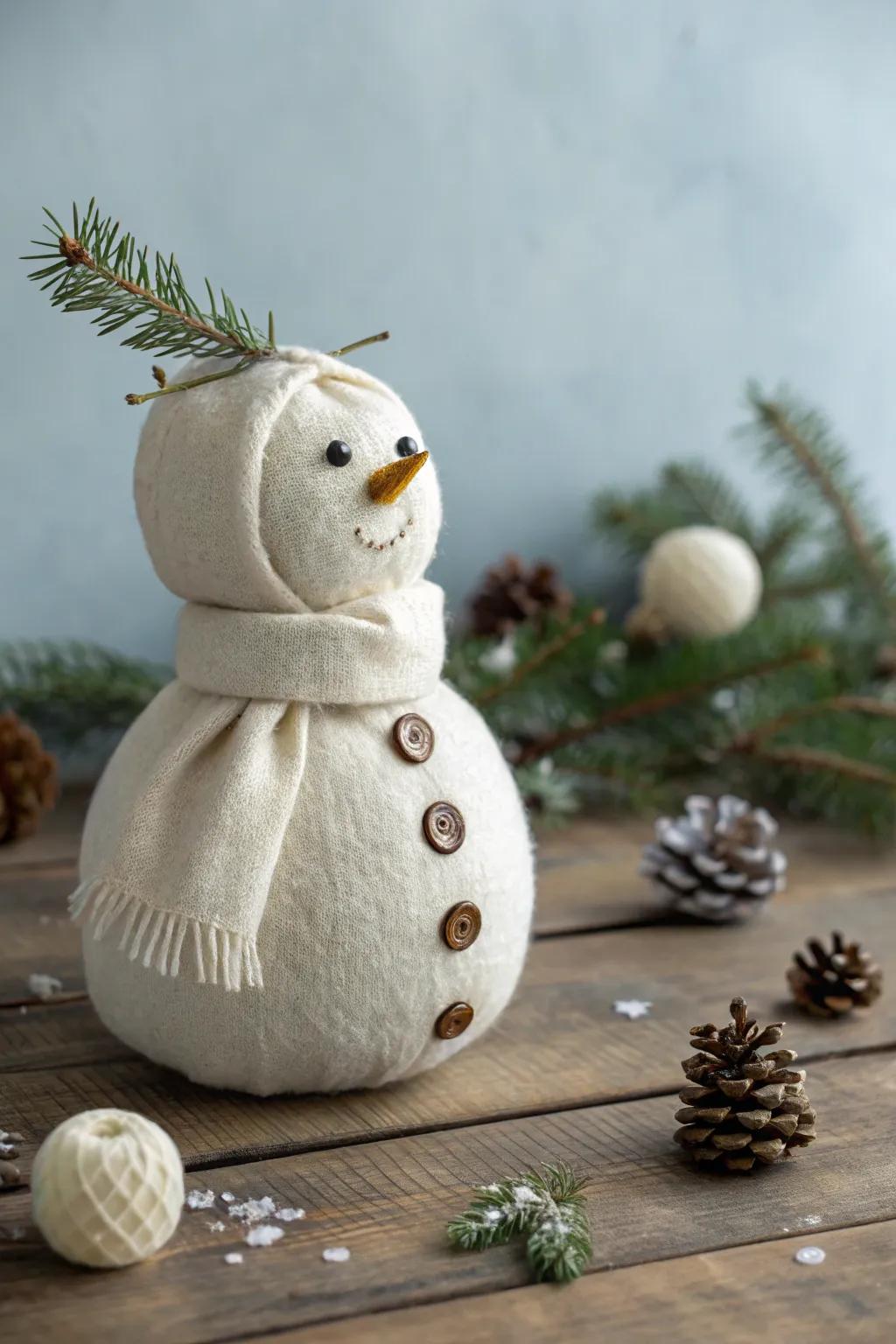 Embrace the season with this charming fabric snowman, a perfect blend of minimalist design and boho flair.