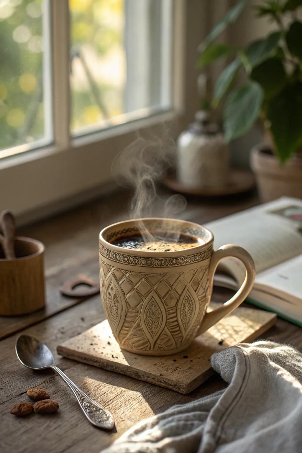 A pottery mug that makes mornings special.