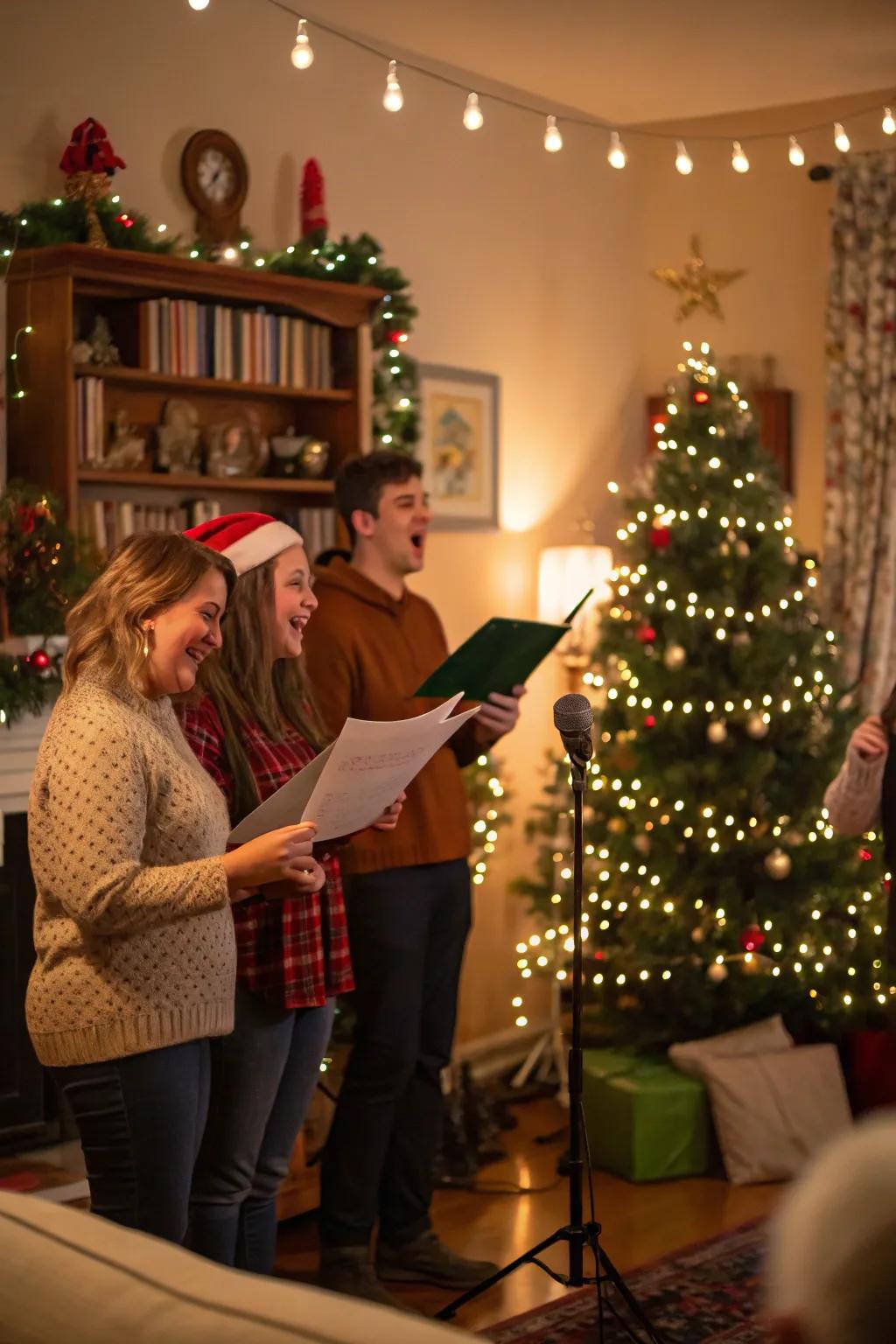 A sing-along session brings extra cheer to the night.