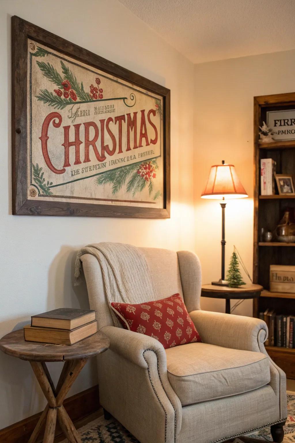 Bring nostalgia to your home with vintage Christmas sign art.