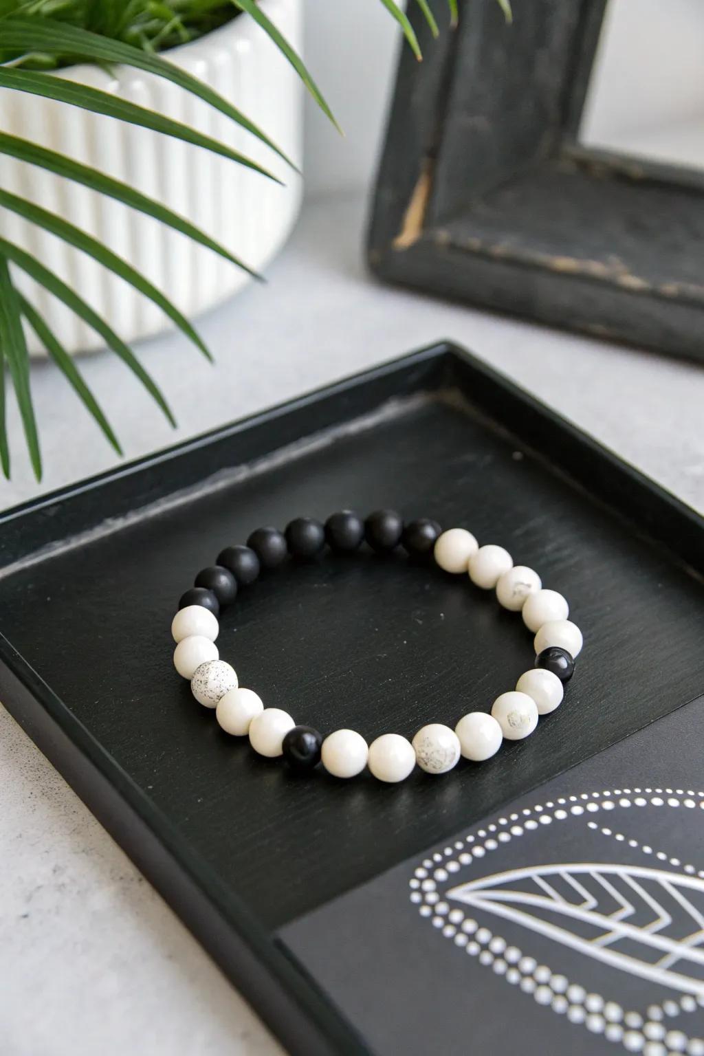 Timeless elegance with a classic black and white bracelet.