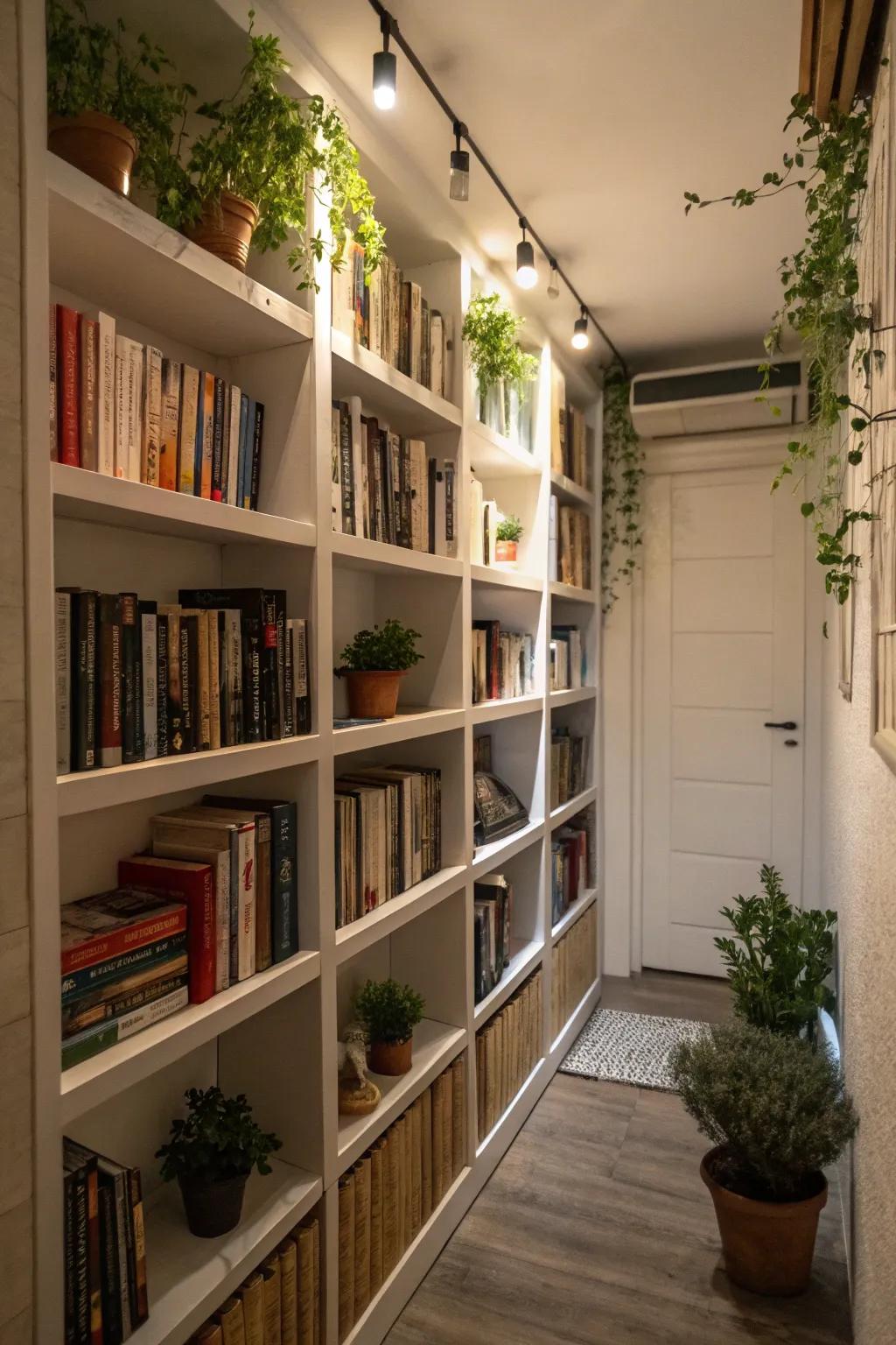 Plants add a touch of nature and freshness to your library.