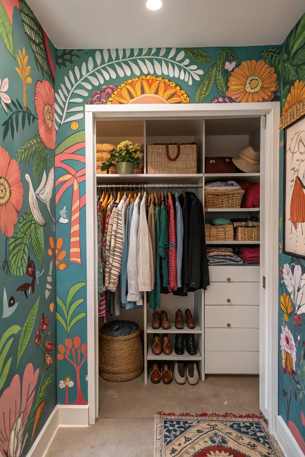 Artistic murals turn your closet into a unique and personal space.