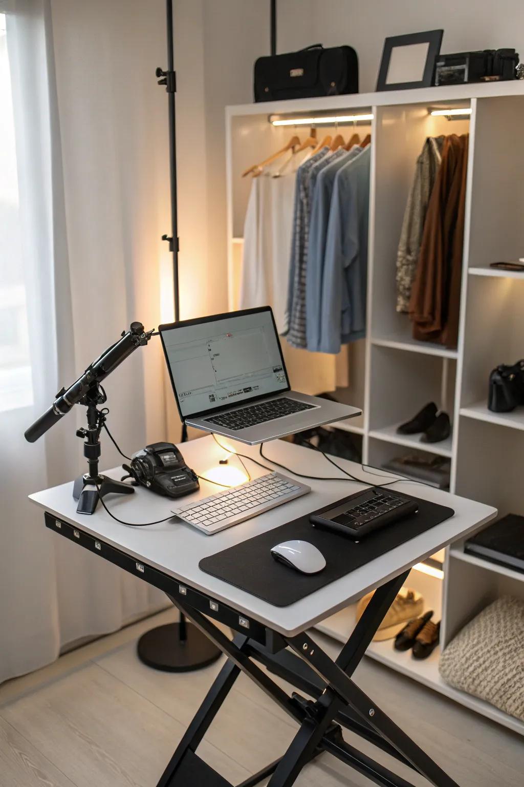 Use a laptop stand to improve workspace ergonomics and organization.