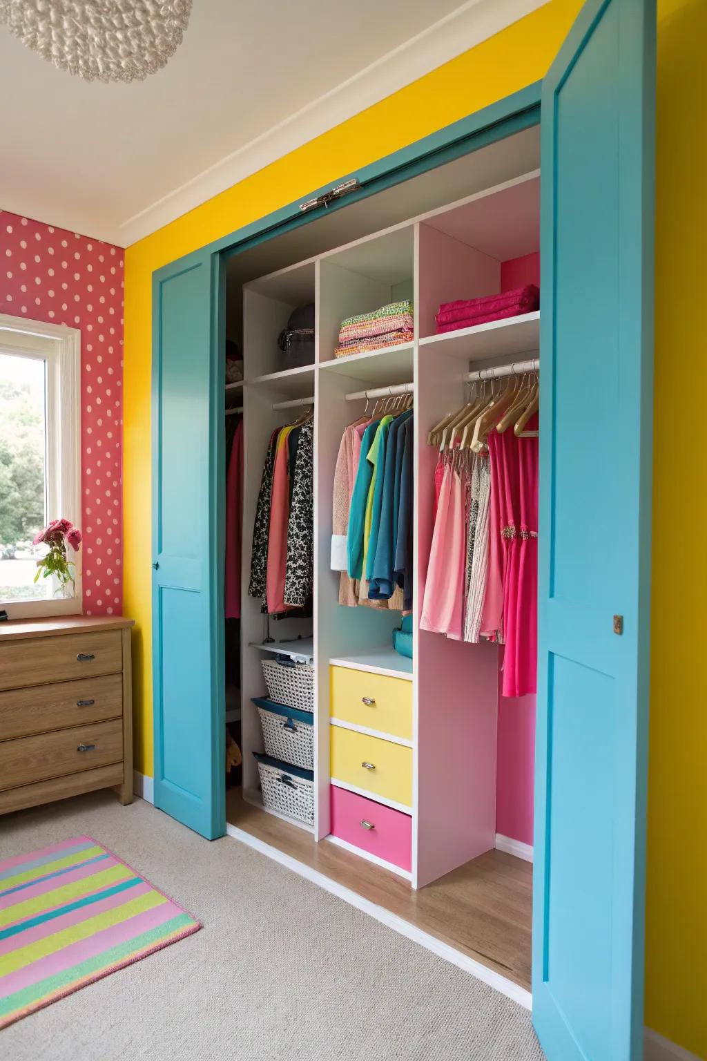 A colorful interior adds a surprise element and personal touch to your closet.