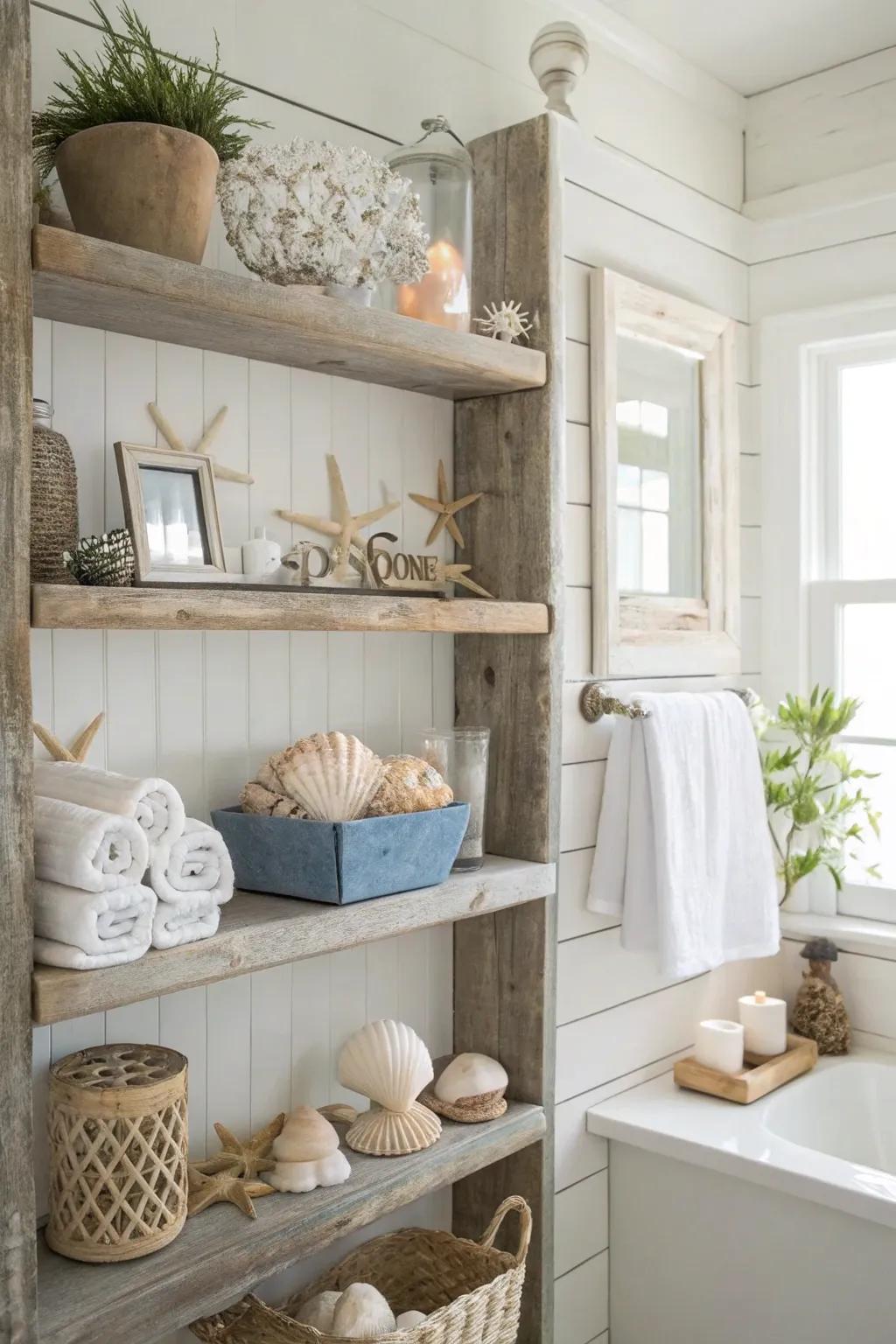 Open shelving offers stylish storage and display options.