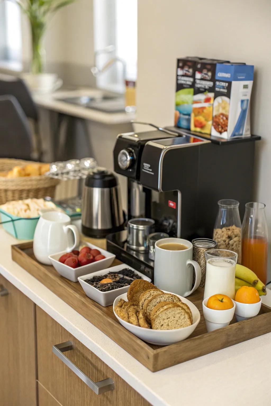 A practical coffee and breakfast bar, perfect for busy mornings.