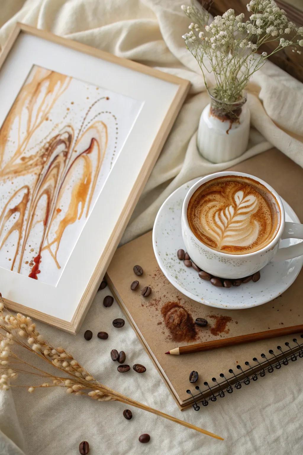 Capture the essence of watercolors with coffee art.