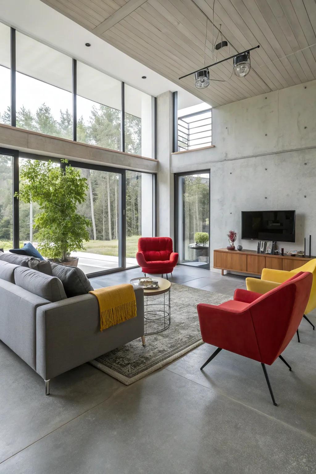 Light gray concrete provides a modern and neutral backdrop.