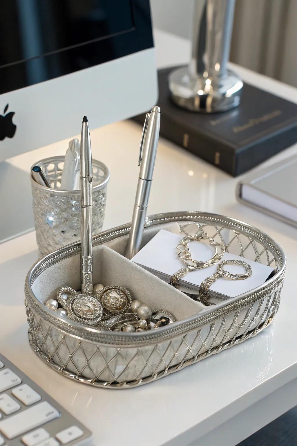 Add a modern twist with a sassy silver-themed gift basket.